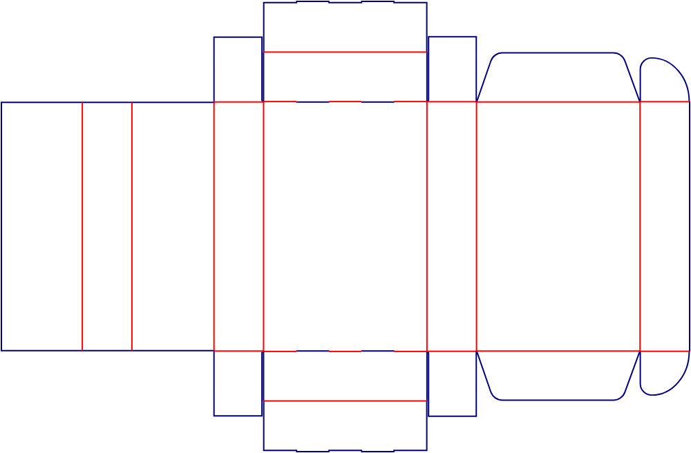 Flat dieline template for hinged-lid mailer boxes, style E60495.