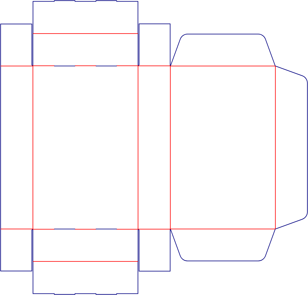 Flat dieline template for hinged-lid mailer boxes, style E60498.