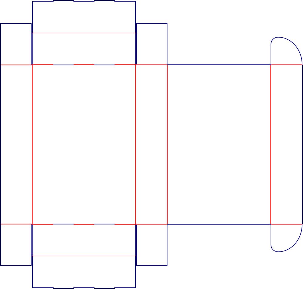 Flat dieline template for hinged-lid boxes, style E60500.