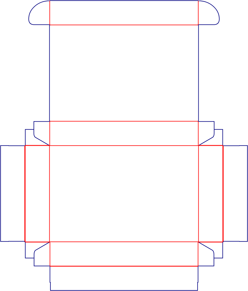 Flat dieline template for hinged-lid boxes, style E60502.