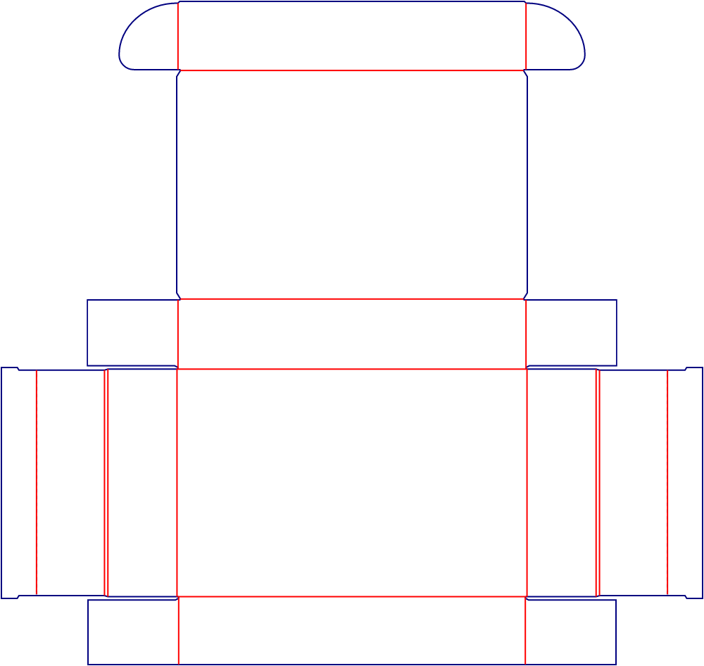 Flat dieline template for hinged-lid boxes, style E60504.