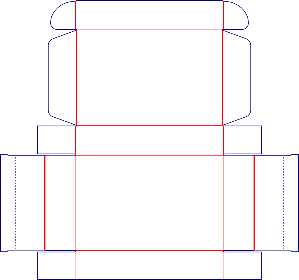 Flat dieline template for hinged-lid boxes, style E60505.