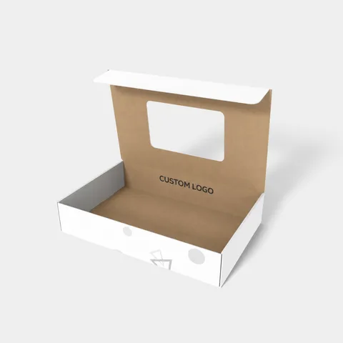 Reference view of hinged-lid boxes with windows, style E60506.