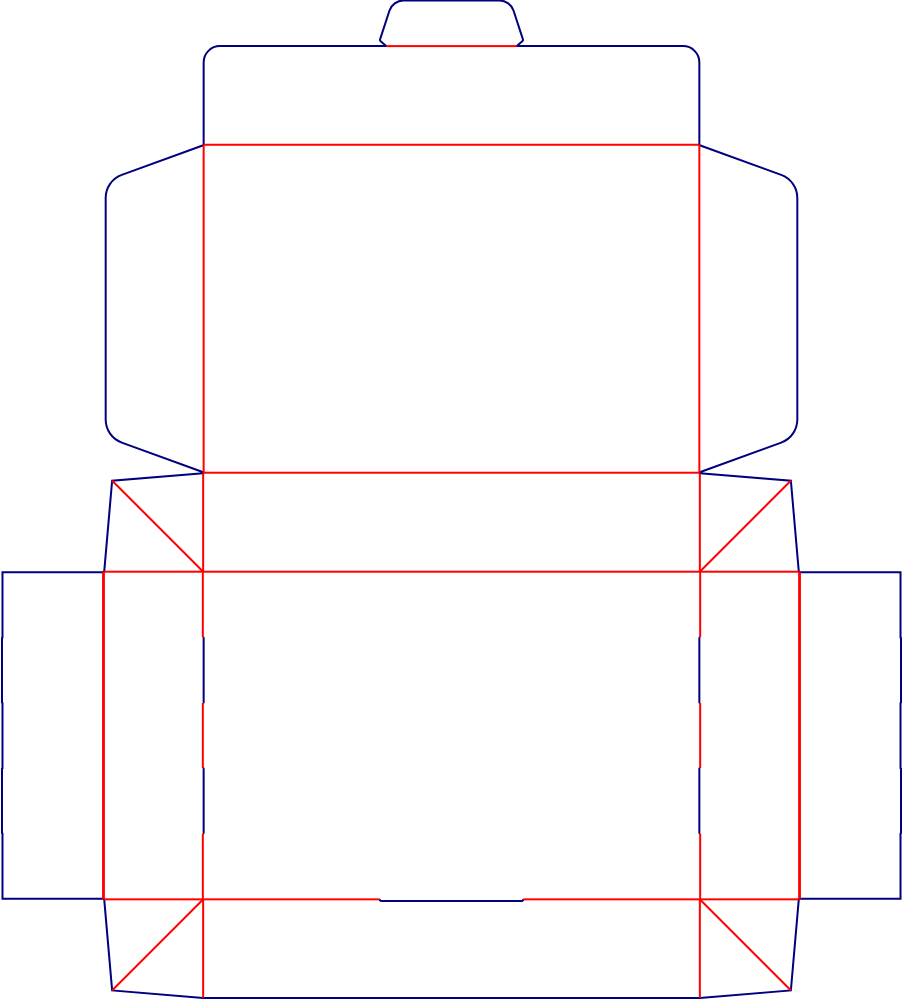 Flat dieline template for hinged-lid boxes, style E60513.