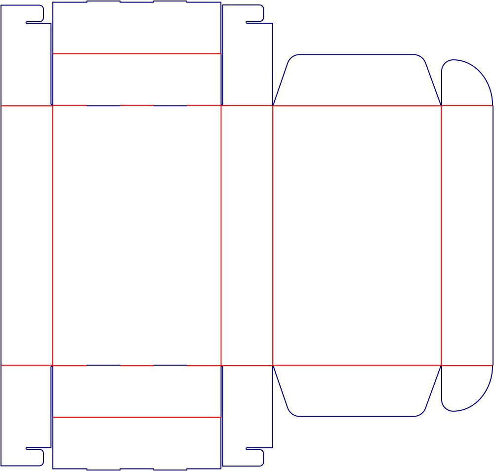 Flat dieline template for hinged-lid mailer boxes, style E60516.