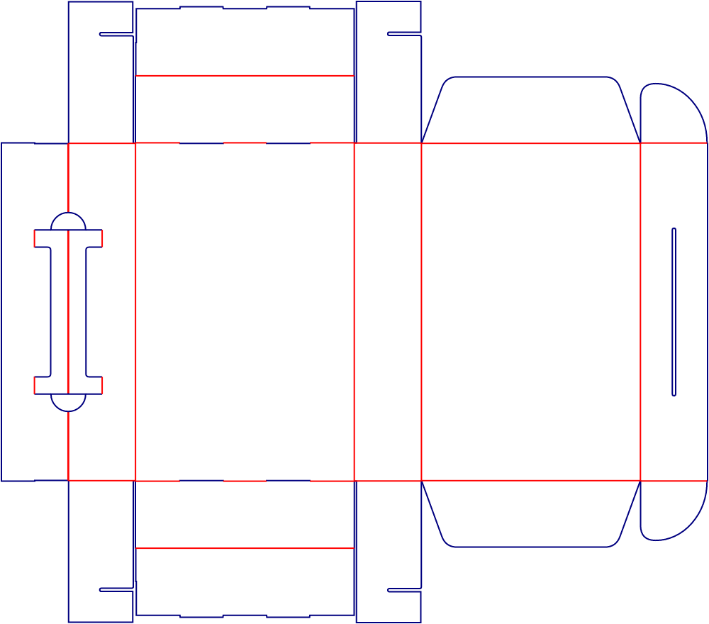 Flat dieline template for hinged-lid boxes, style E60518.