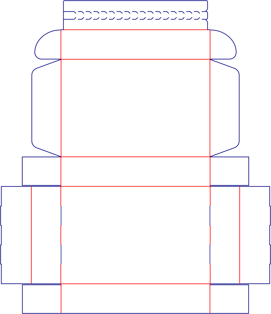 Flat dieline template for hinged-lid boxes with tear strips, style E60522.