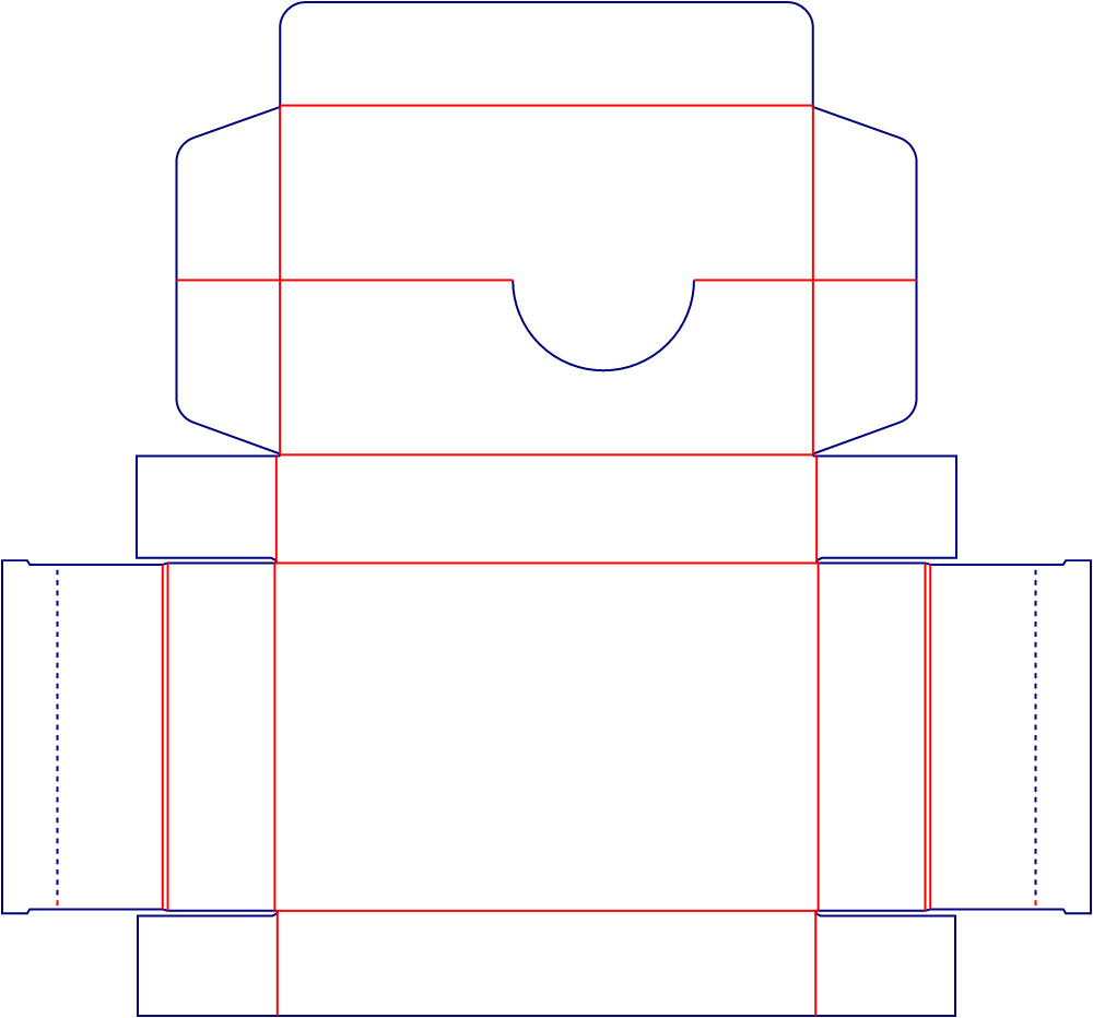 Flat dieline template for hinged-lid boxes, style E60527.