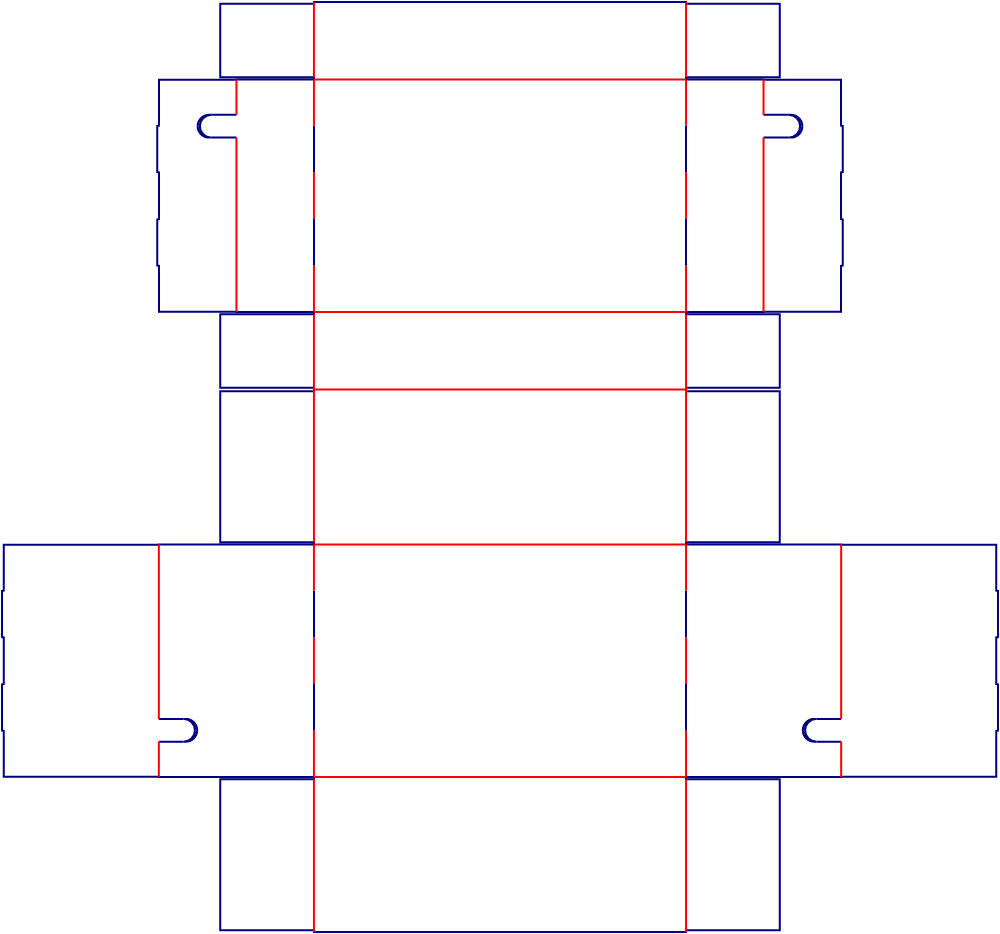 Flat dieline template for hinged-lid boxes, style E60528.