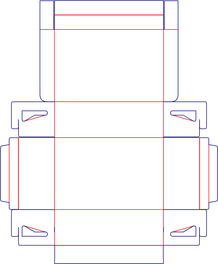 Flat dieline template for hinged-lid mailer boxes, style E60531.