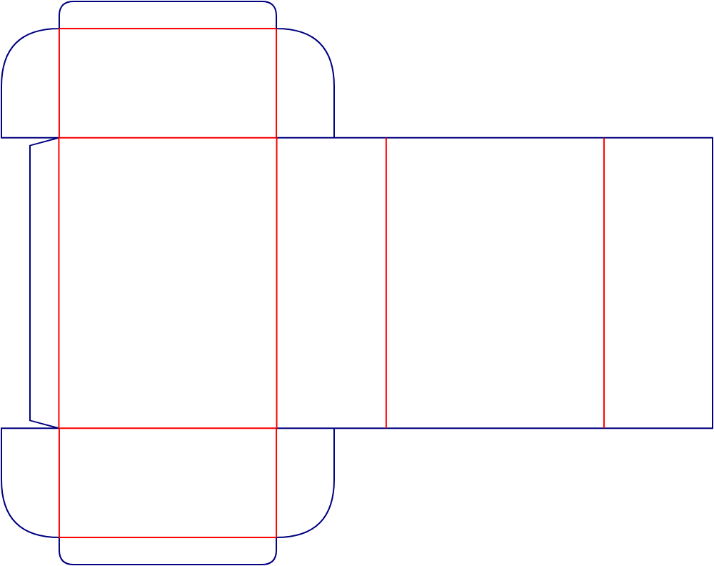 Flat dieline template for hinged-lid boxes with locking tabs, style E60533.