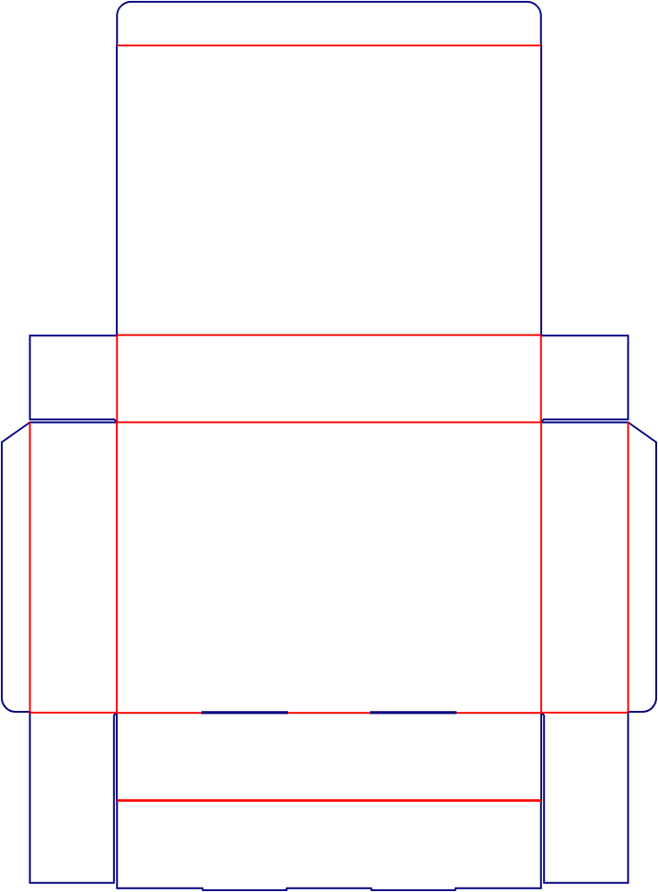 Flat dieline template for hinged-lid boxes, style E60534.