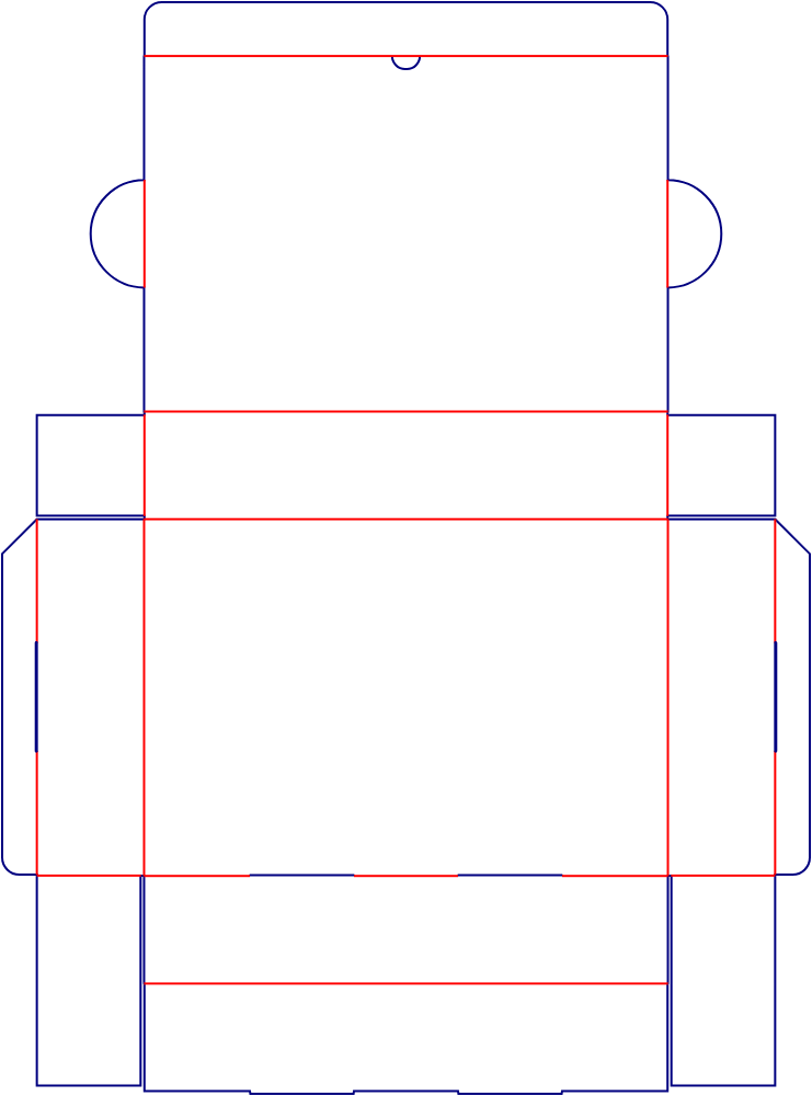 Flat dieline template for hinged-lid boxes, style E60535.