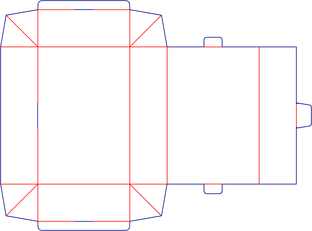 Flat dieline template for hinged-lid boxes, style E60536.