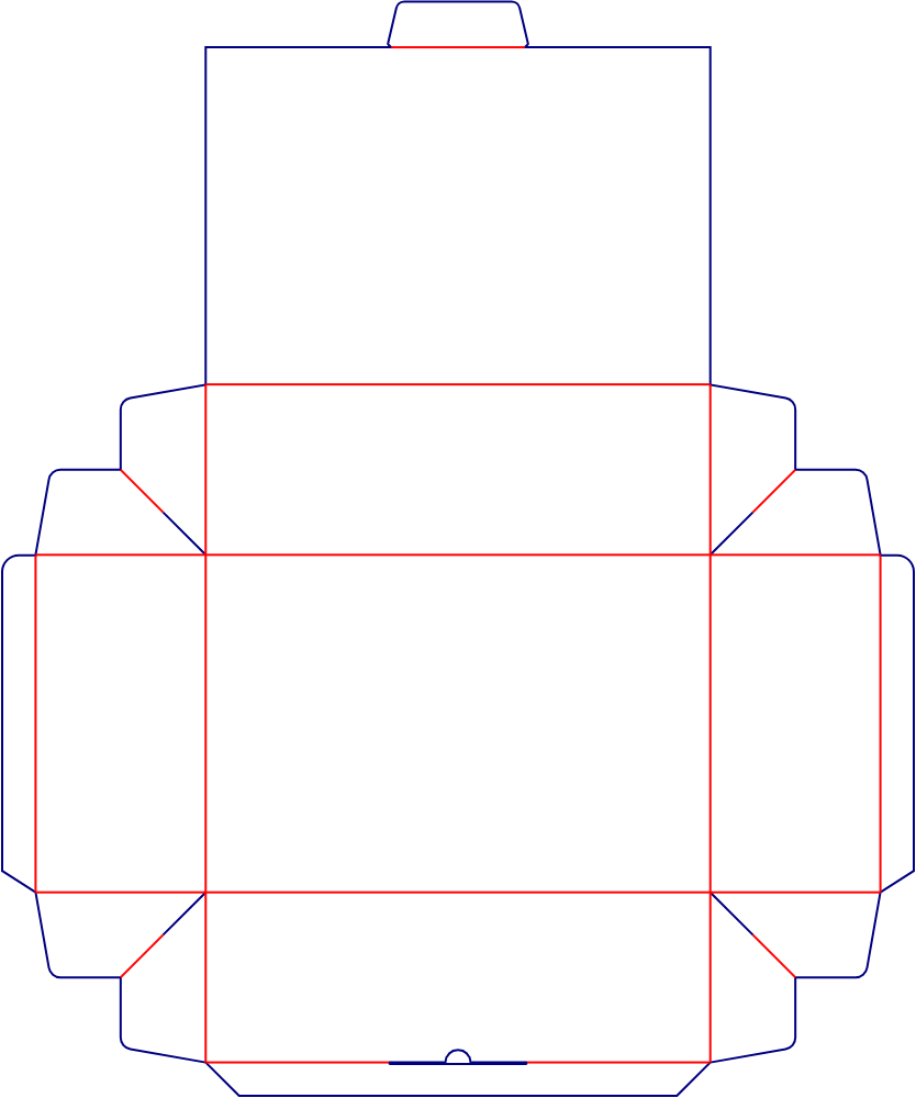 Flat dieline template for hinged-lid boxes, style E60537.