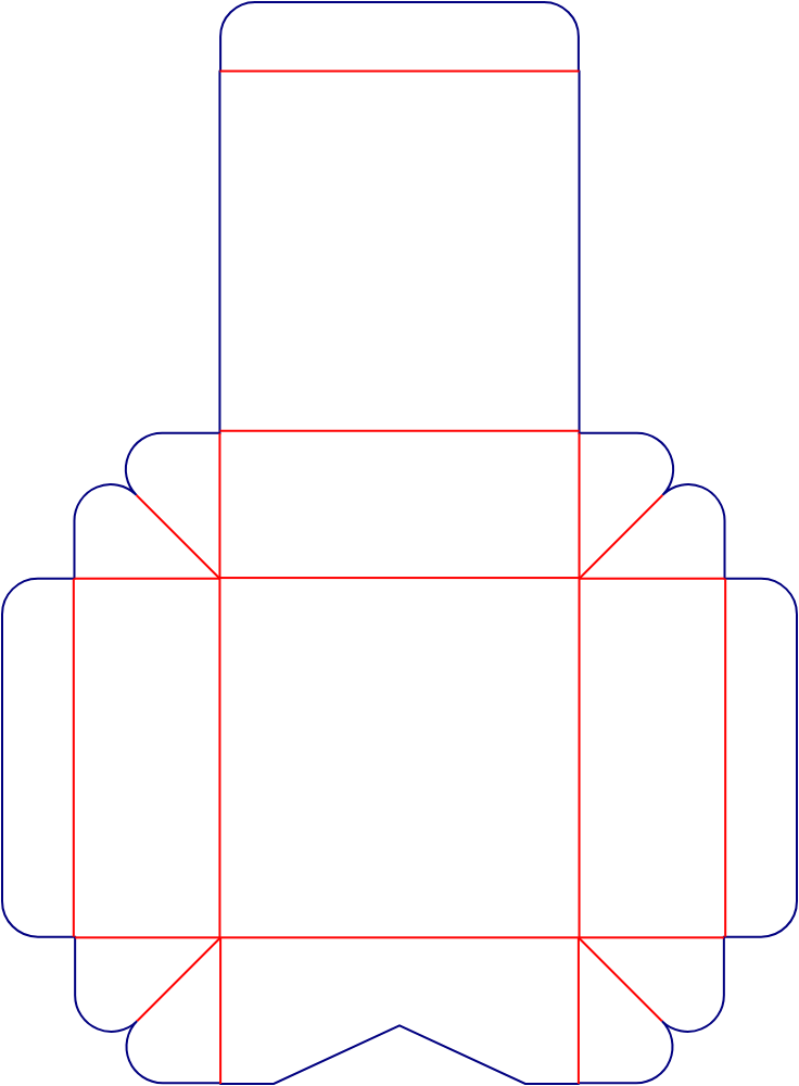 Flat dieline template for hinged-lid boxes, style E60539.