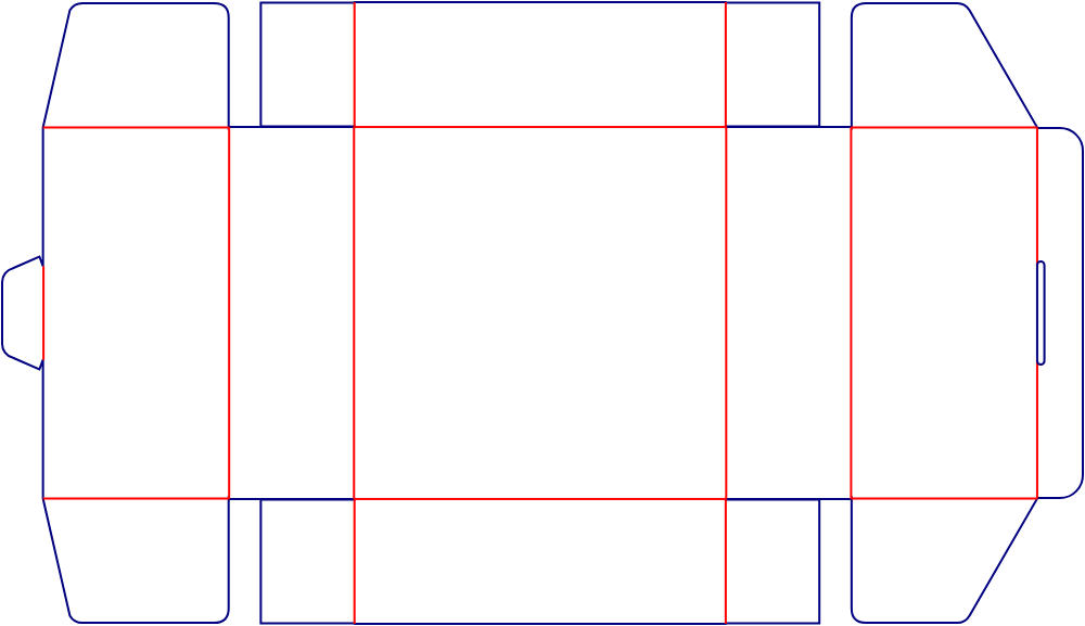 Flat dieline template for double-opening hinged-lid boxes, style E60540.