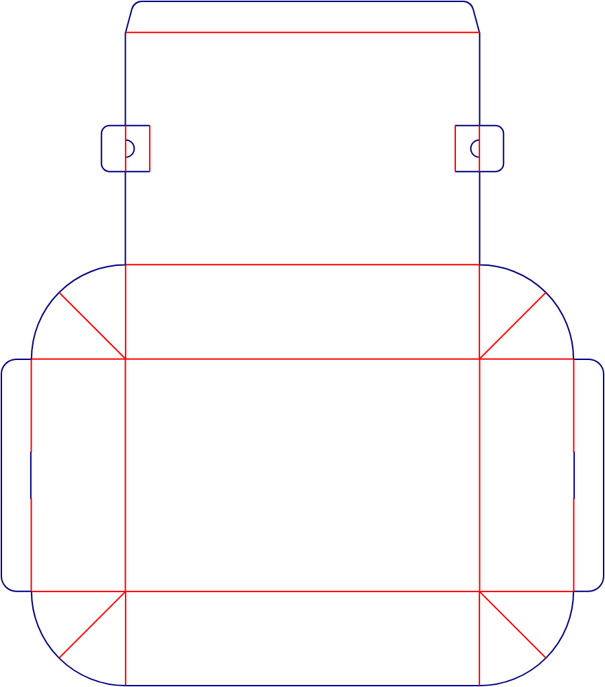 Flat dieline template for hinged-lid boxes with side locking tabs, style E60541.