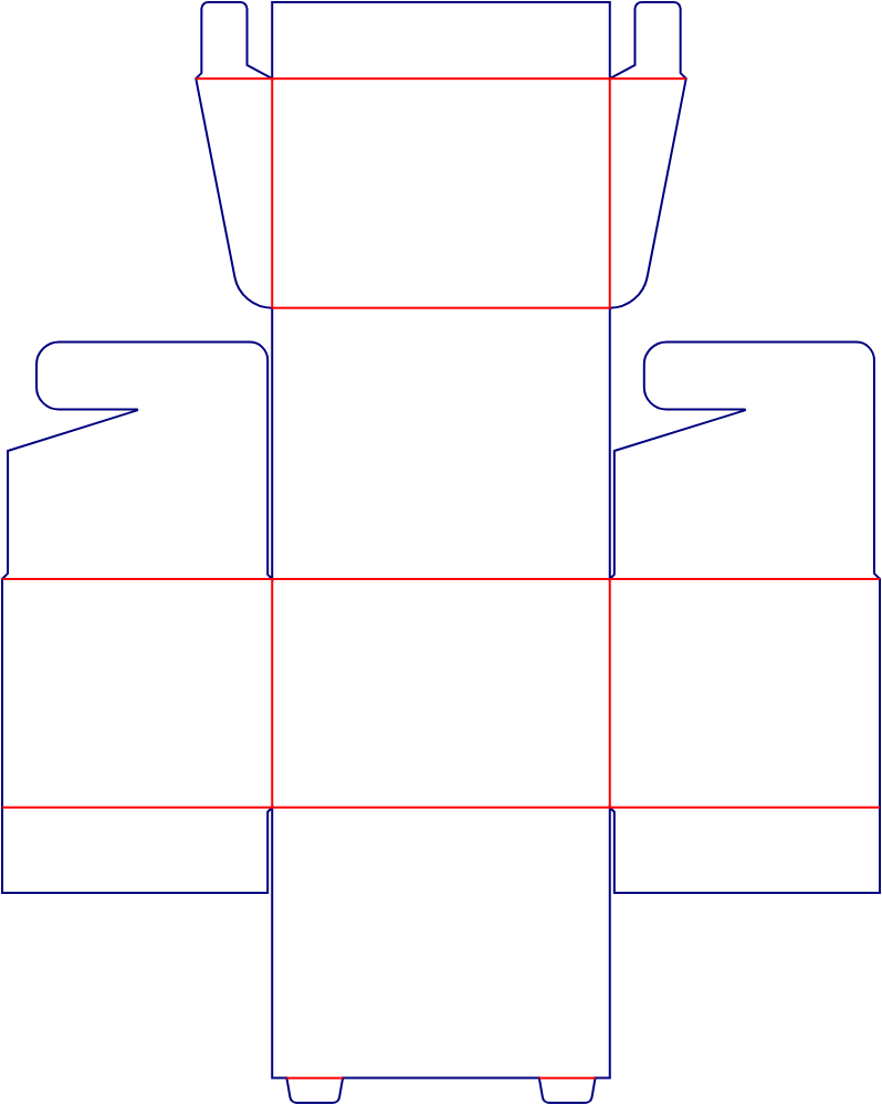Flat dieline template for front-opening hinged-lid boxes, style E60542.
