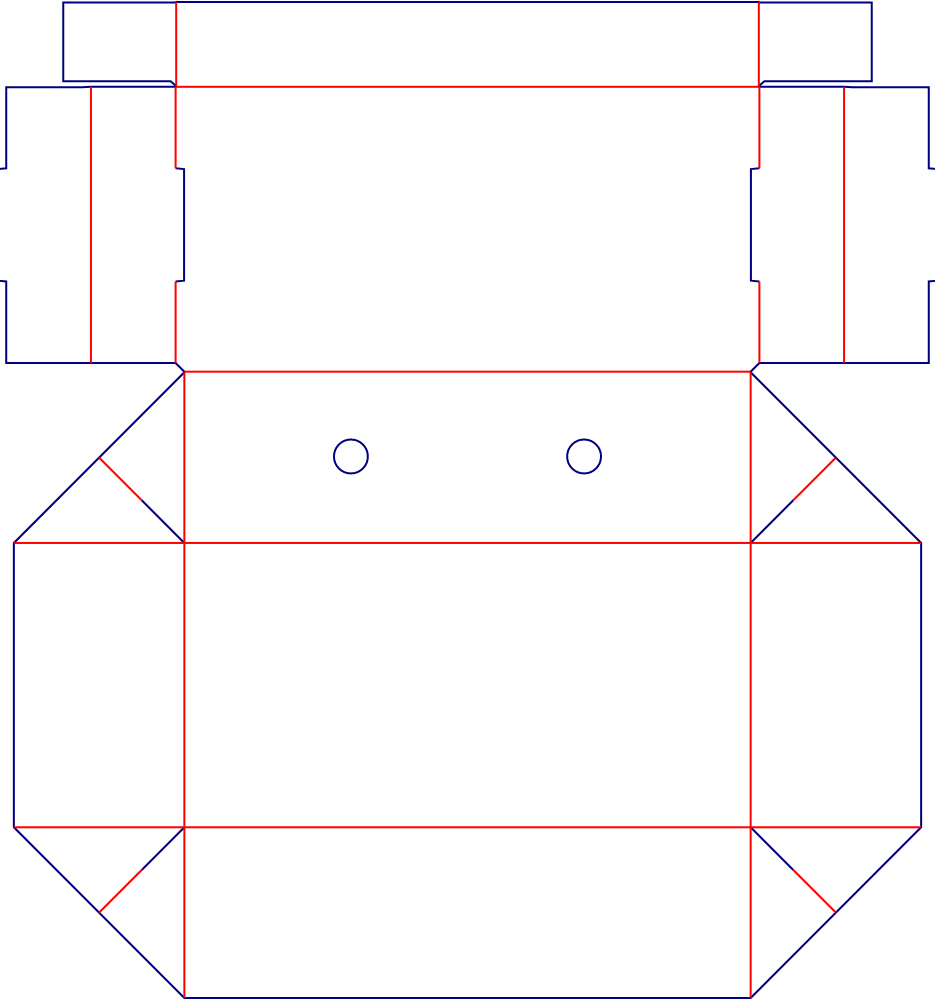 Flat dieline template for hinged-lid shoe boxes, style E60543.