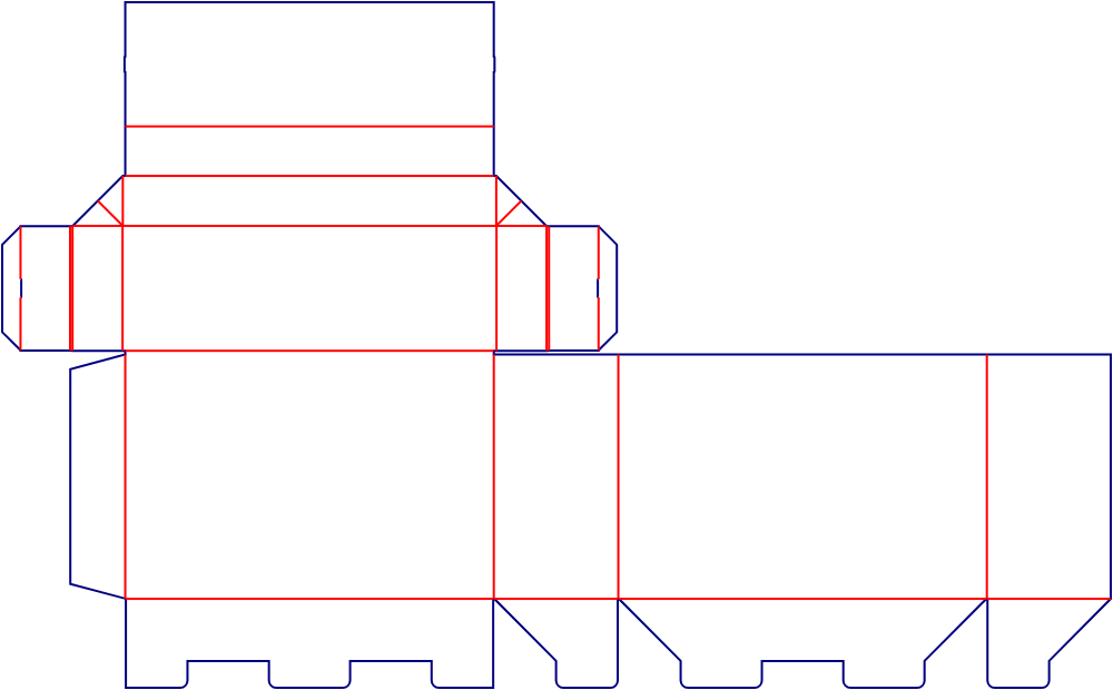 Flat dieline template for hinged-lid boxes, style E60550.