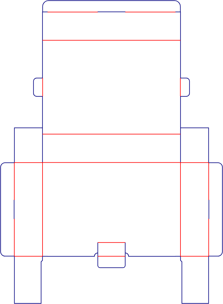 Flat dieline template for hinged-lid boxes with locking tabs, style E60551.