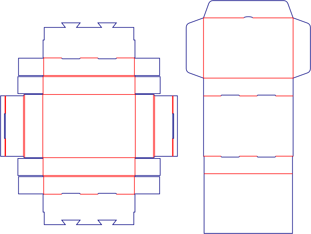 Flat dieline template for hinged-lid boxes, style E60552.