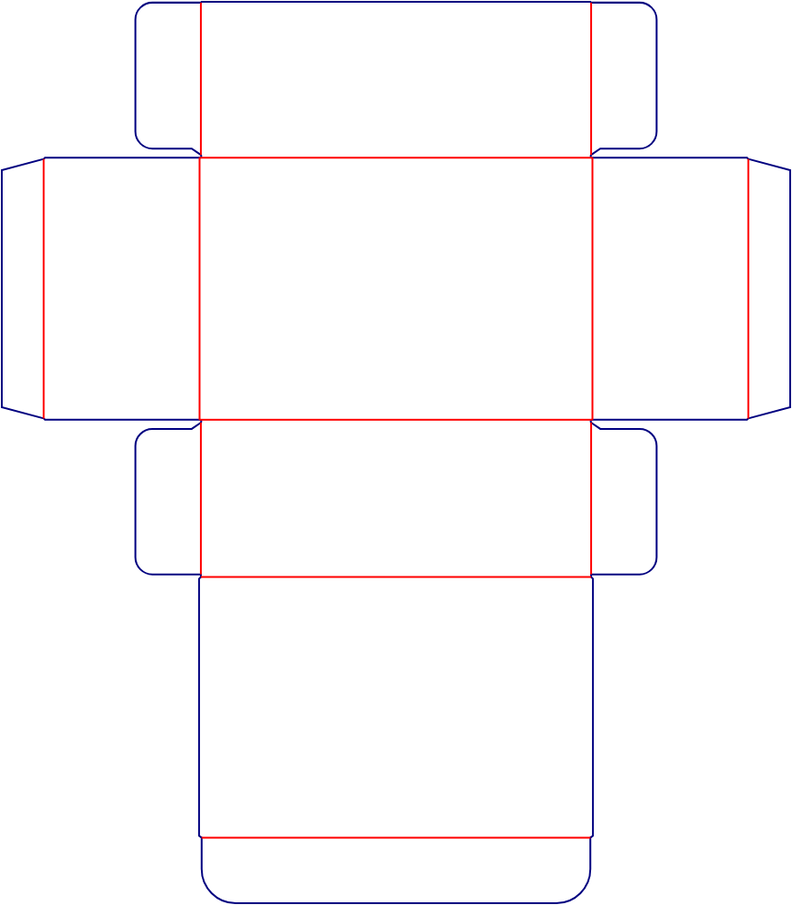 Flat dieline template for front-opening hinged-lid mailer boxes, style E60553.
