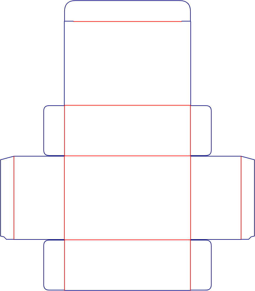 Flat dieline template for hinged-lid boxes, style E60556.