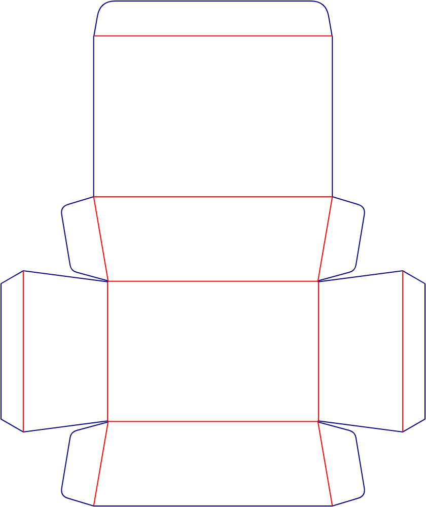 Flat dieline template for hinged-lid boxes, style E60557.