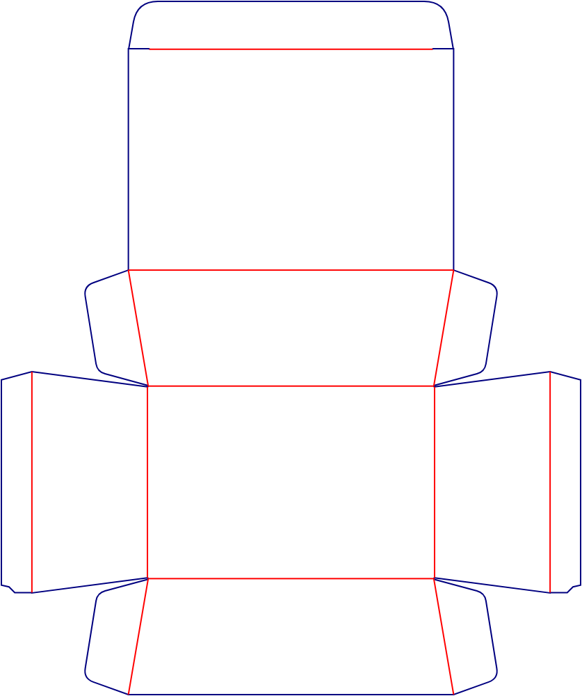 Flat dieline template for hinged-lid boxes, style E60558.