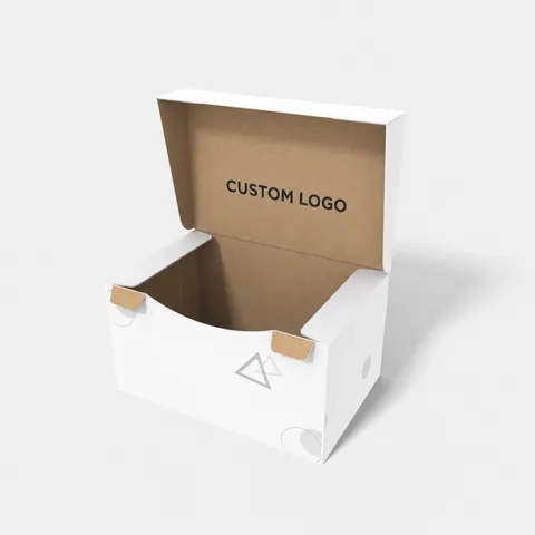 Reference view of hinged-lid boxes with locking tabs, style E60559.