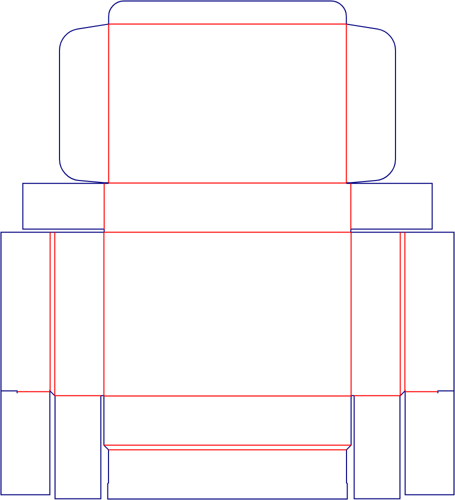 Flat dieline template for hinged-lid boxes, style E60565.