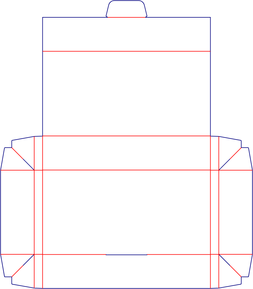 Flat dieline template for hinged-lid mailer boxes, style E60566.