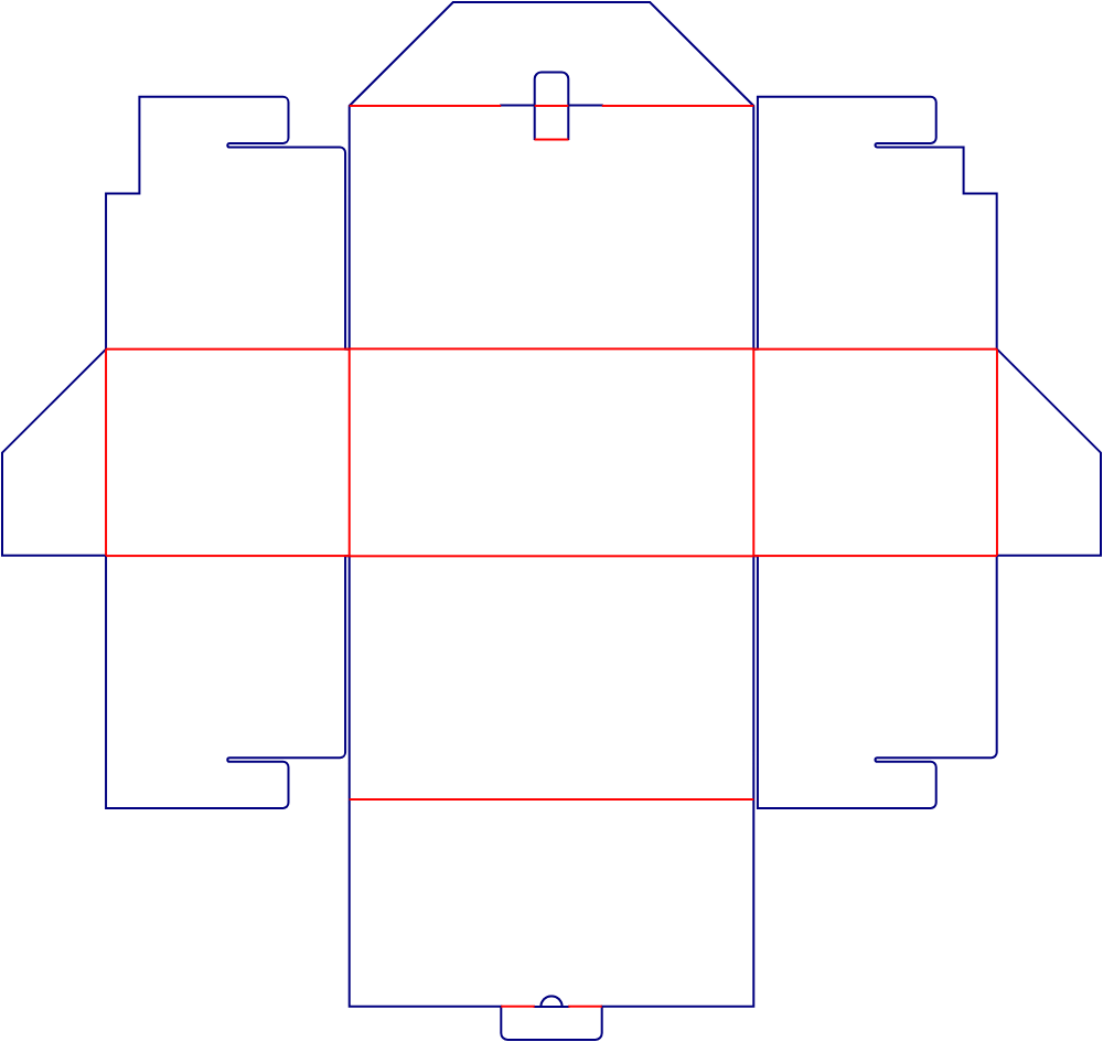 Flat dieline template for hinged-lid boxes, style E60567.