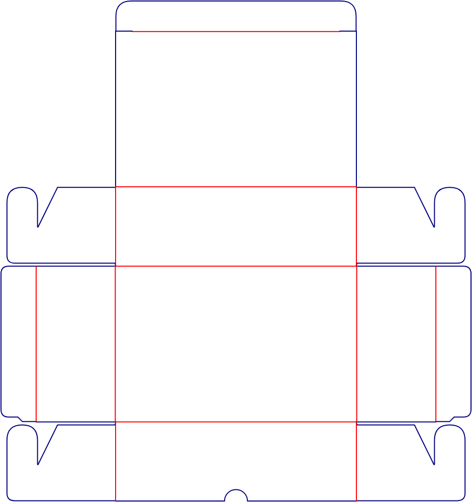 Flat dieline template for hinged-lid boxes, style E60569.