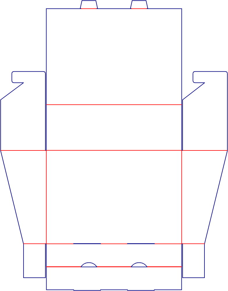 Flat dieline template for hinged-lid boxes with locking tabs, style E60570.