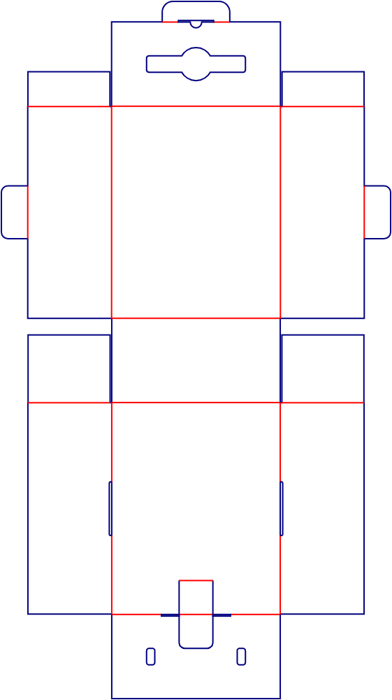 Flat dieline template for hinged-lid boxes with locking tabs, style E60578.