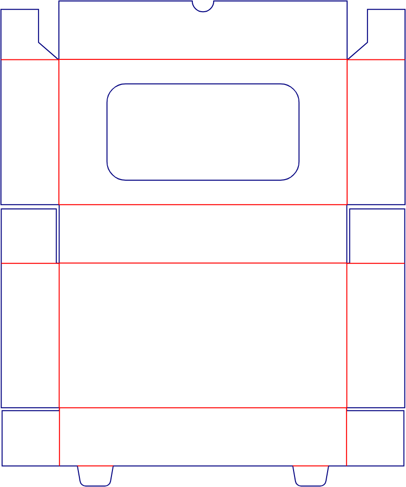 Flat dieline template for hinged-lid boxes with windows, style E60581.