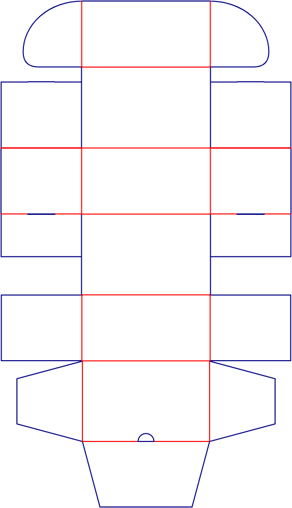 Flat dieline template for hinged-lid boxes, style E60584.