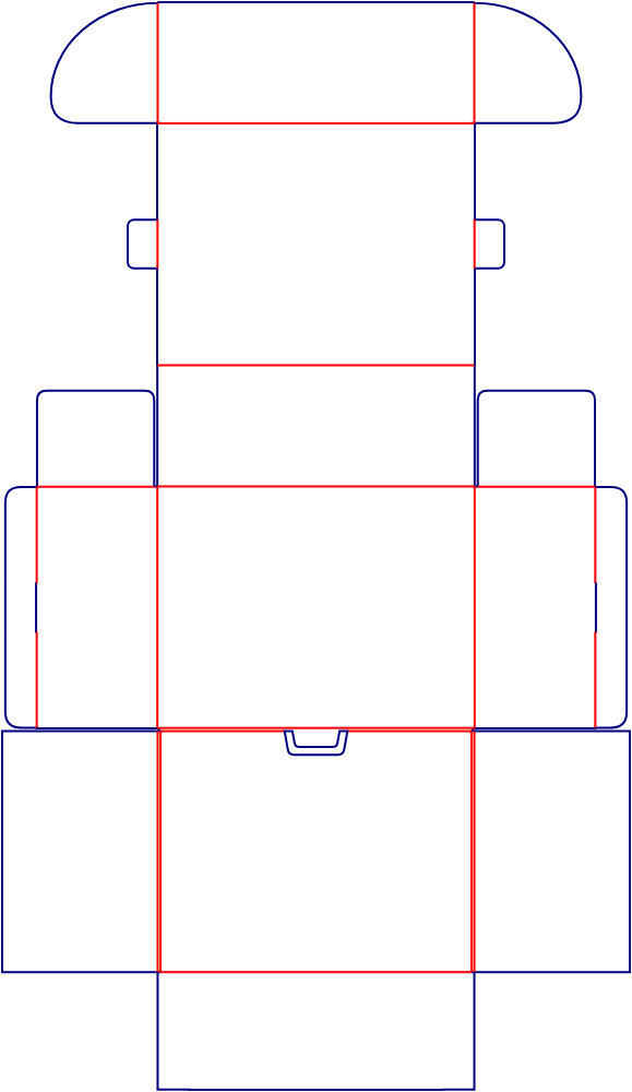 Flat dieline template for polygonal hinged-lid mailer boxes, style E60586.