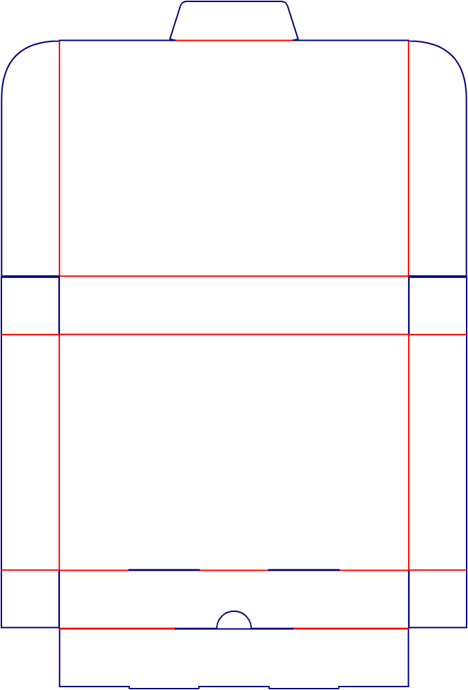 Flat dieline template for hinged-lid boxes with double locking tabs, style E60588.