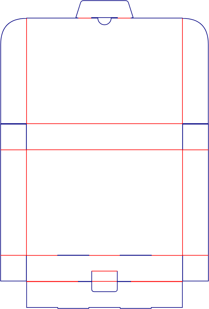 Flat dieline template for hinged-lid boxes with locking tabs, style E60589.