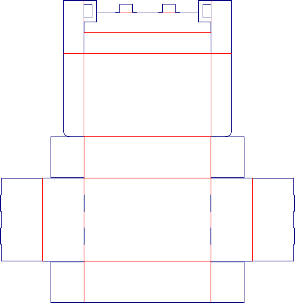 Flat dieline template for hinged-lid boxes, style E60590.