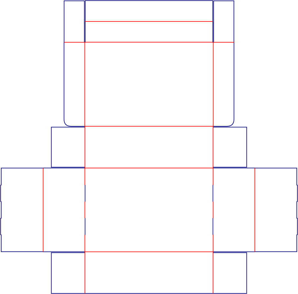 Flat dieline template for hinged-lid boxes, style E60592.