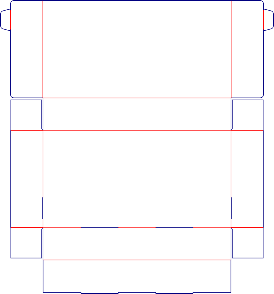 Flat dieline template for hinged-lid boxes, style E60593.