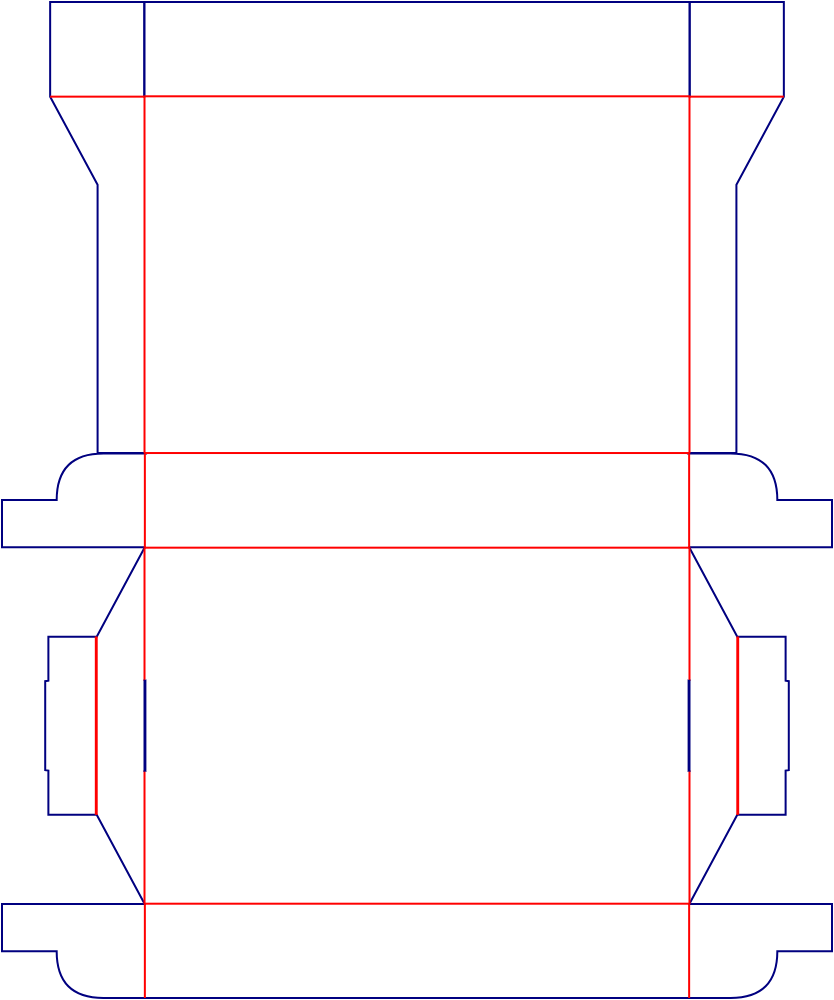 Flat dieline template for hinged-lid boxes with locking tabs, style E60594.