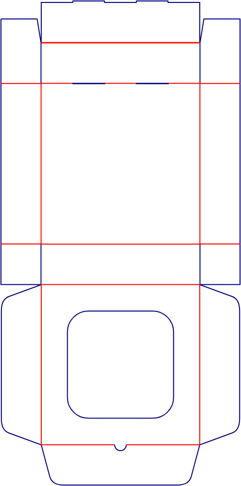 Flat dieline template for hinged-lid pizza boxes with windows, style E60599.