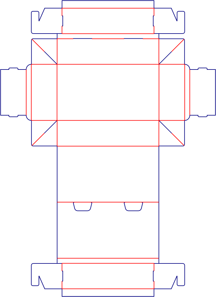 Flat dieline template for hinged-lid boxes, style E60606.