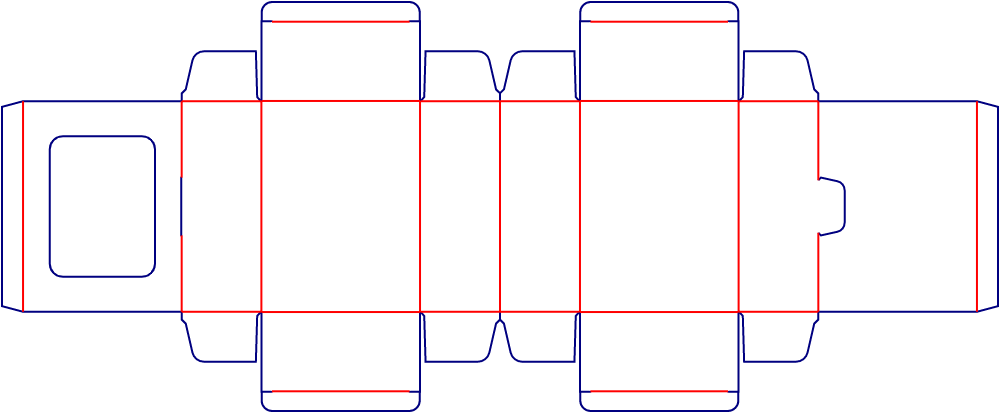 Flat dieline template for connected hinged-lid boxes, style E60613.